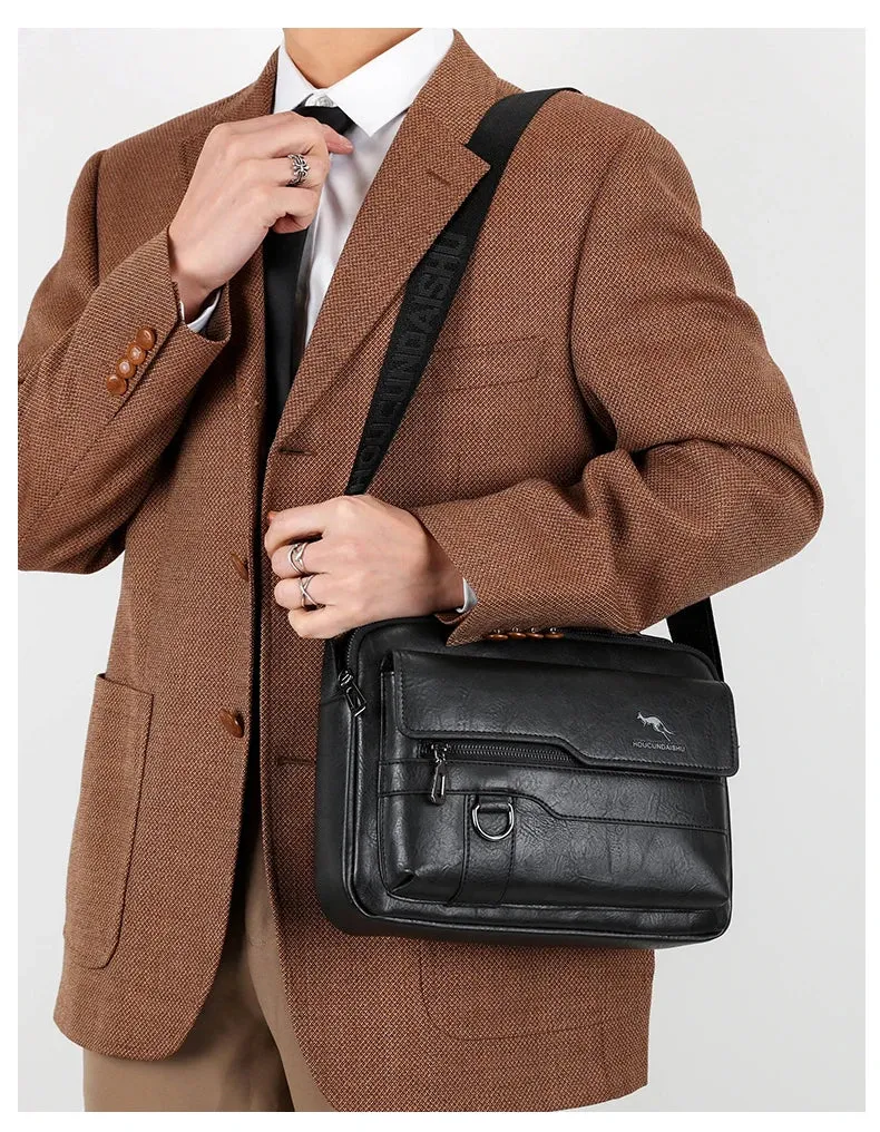 Luxury Kangaroo Brand Messenger Bags Men Leather Casual Crossbody Bag For Men Brown Black Business Shoulder Bag Male Handbag