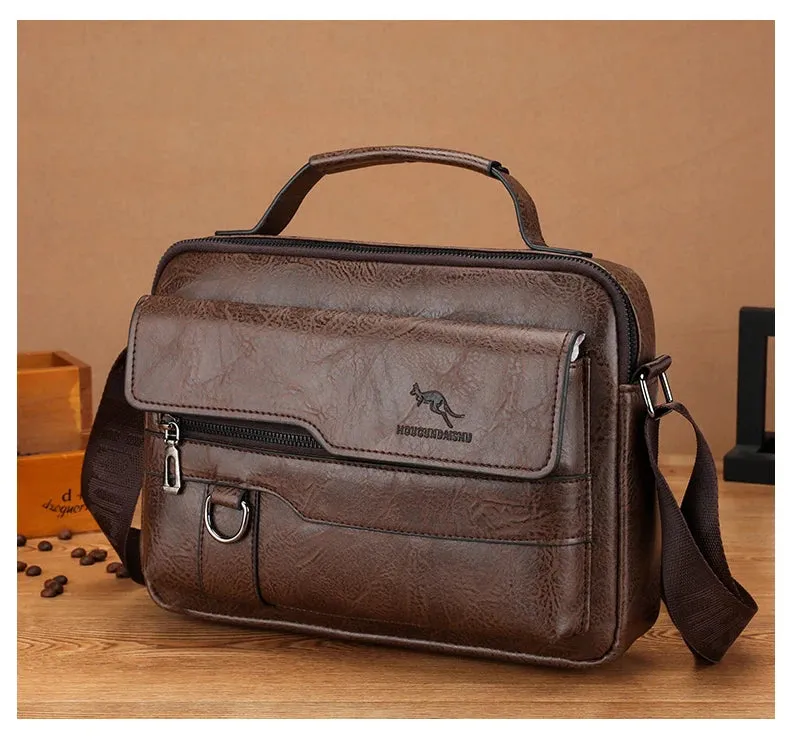 Luxury Kangaroo Brand Messenger Bags Men Leather Casual Crossbody Bag For Men Brown Black Business Shoulder Bag Male Handbag