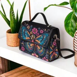 Magical Butterfly Celestial Satchel bag, Cottagecore spring forestcore crossbody purse, cute vegan leather strap goth bag hippies boho gift