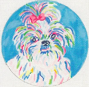MC-OM-03 Ornament/Mini- Shih Tzu with Pink Bow on medium Blue