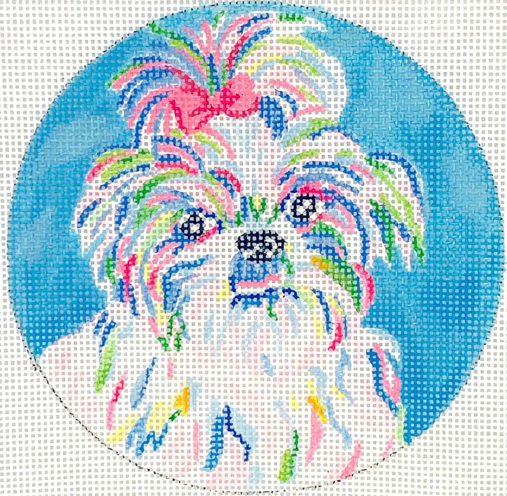 MC-OM-03 Ornament/Mini- Shih Tzu with Pink Bow on medium Blue