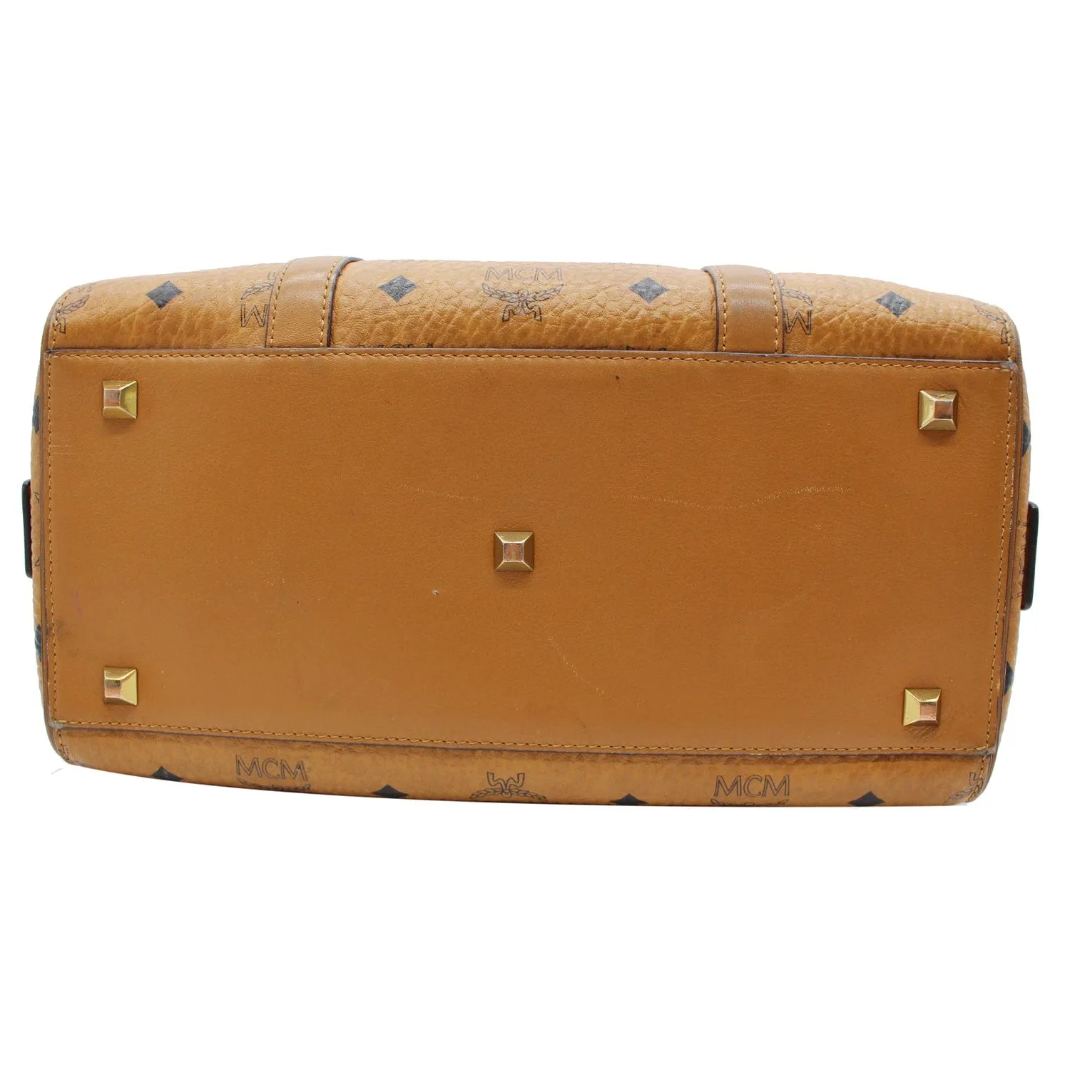 MCM Visetos Signature Leather Boston Bag Cognac