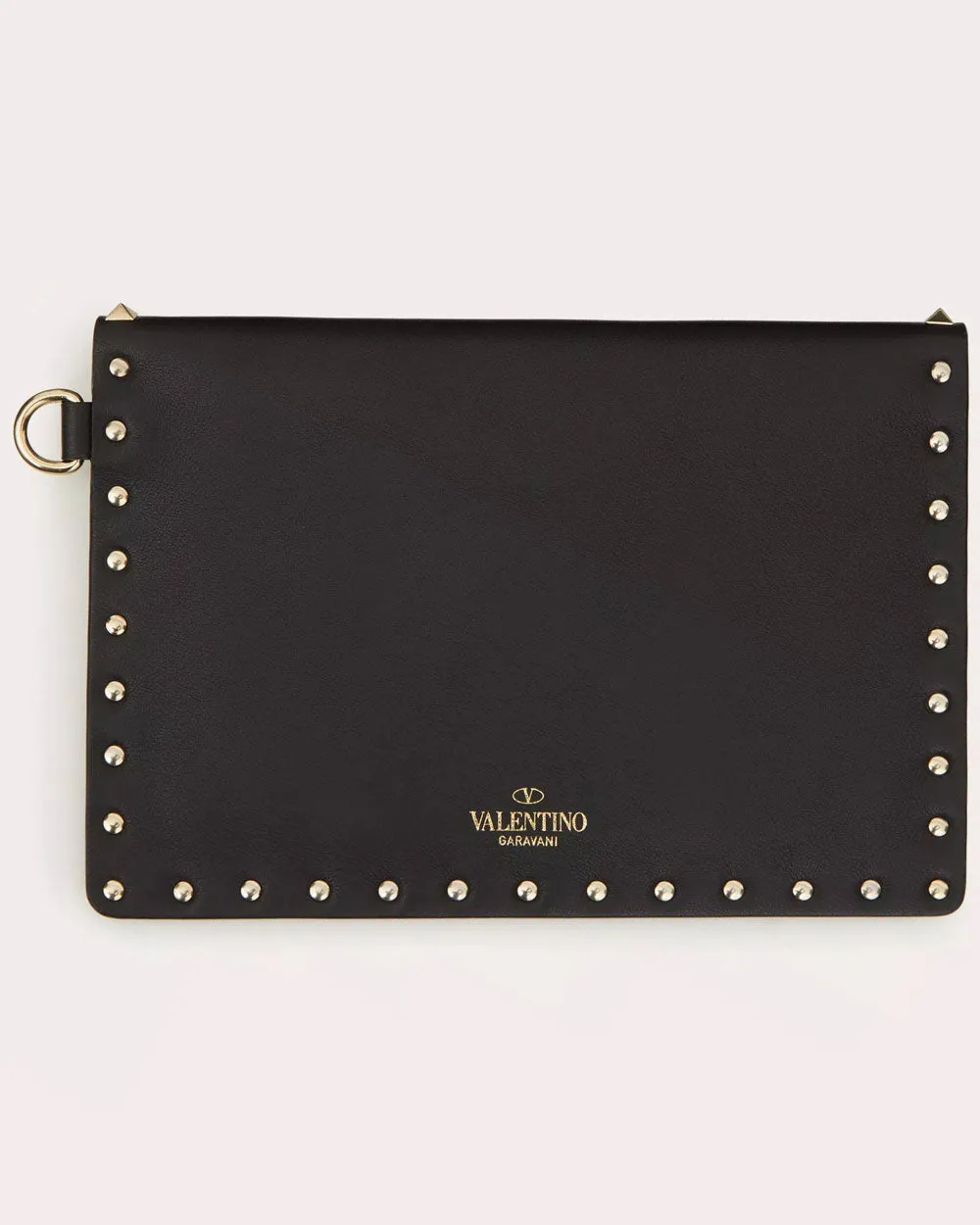 Medium Rockstud Leather Pouch with Strap in Nero