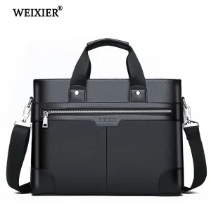 Men Bag Shoulder For Fashion Leather Technologically advanced PU Briefcases Laptop Bag Leather Business Men Document Handbags Black WEIXIER High-efficiency Bags
