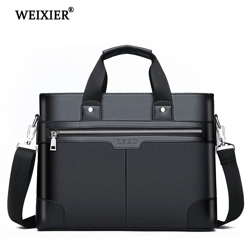 Men Bag Shoulder For Fashion Leather Technologically advanced PU Briefcases Laptop Bag Leather Business Men Document Handbags Black WEIXIER High-efficiency Bags