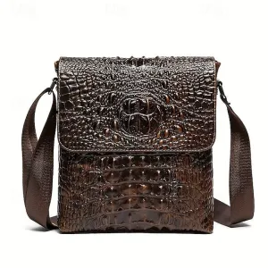 Men's Crocodile Pattern Genuine Leather Shoulder Bag Casual Crossbody Bag For Work Commute Business Bag Fashion Vertical Satchels