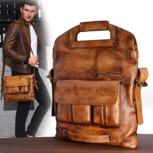 Messenger Versatile male men Leather retro Genuine bag Vast assortment business casual briefcase HANSOMFY bag handbag shoulder men's