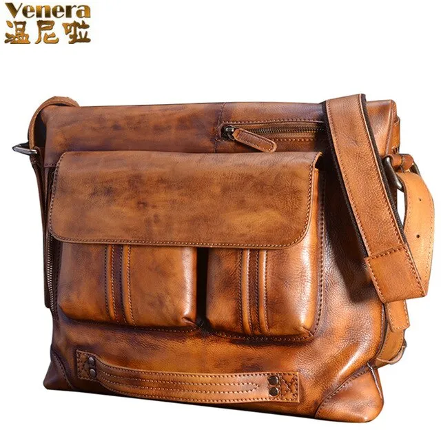 Messenger Versatile male men Leather retro Genuine bag Vast assortment business casual briefcase HANSOMFY bag handbag shoulder men's