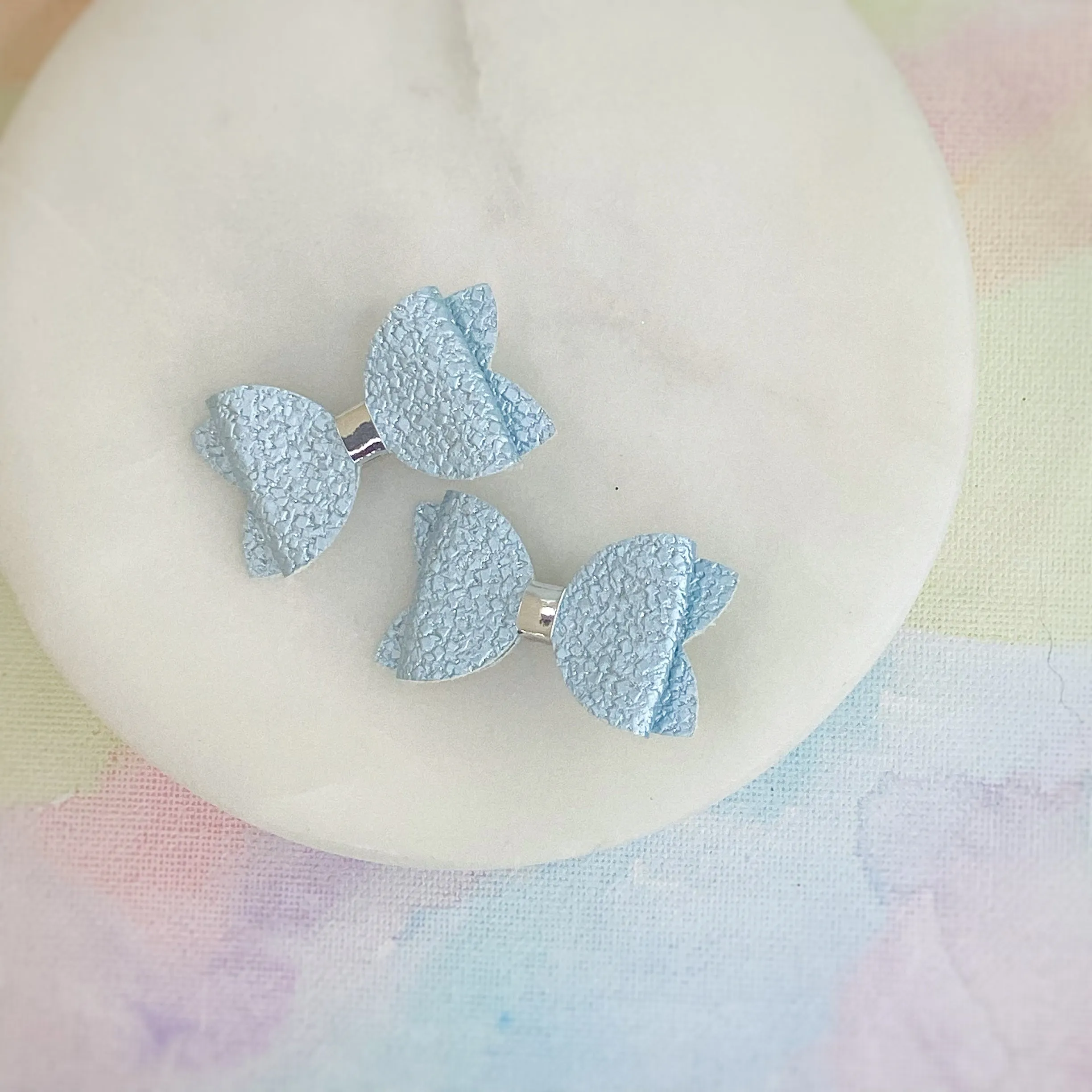 Metallic Pebble Blue Micro Mini Bows
