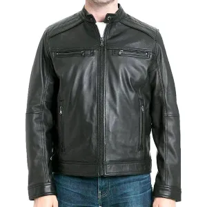 Michael Kors Men's Moto Leather Jacket with Perforated Panel