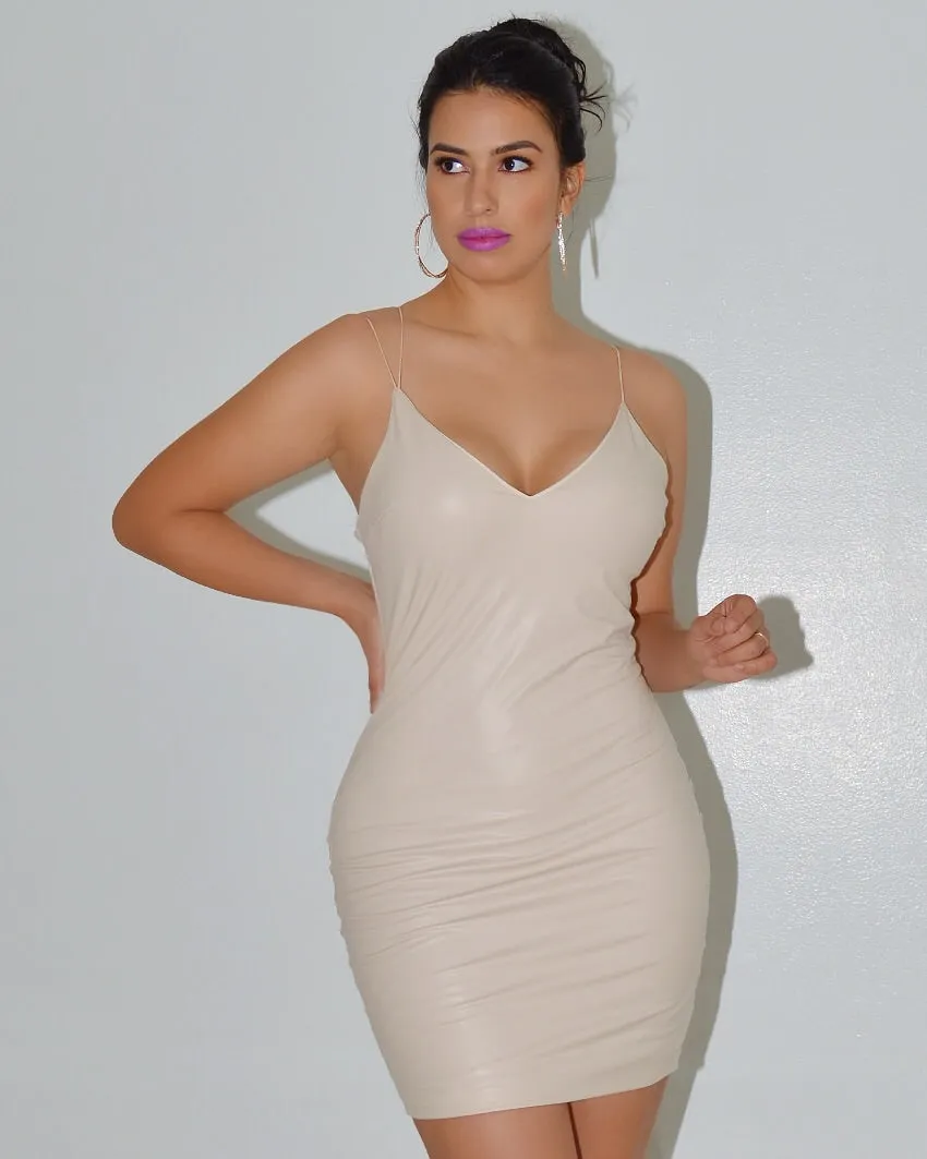 Mika Nude Faux Leather Mini Dress