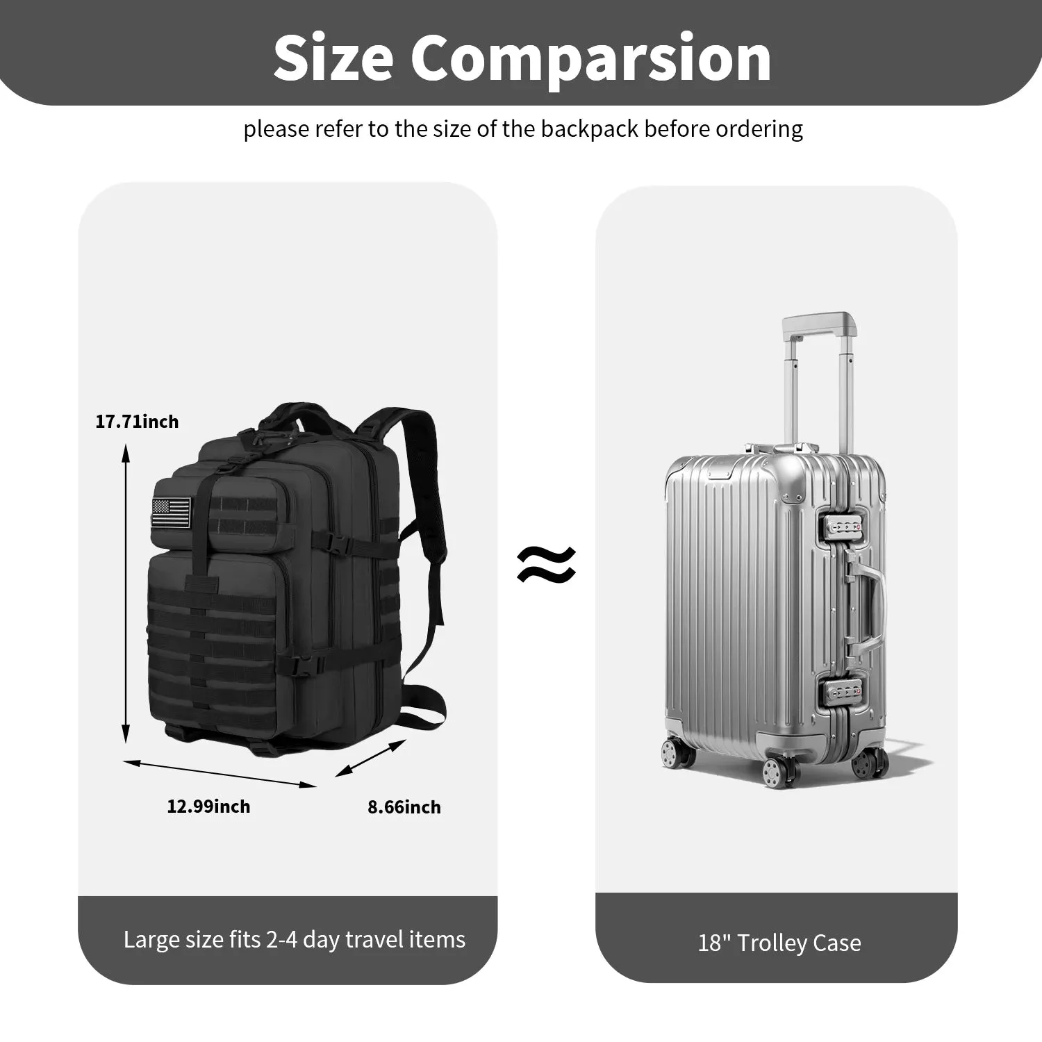 Military Tactical Backpack For Men Waterproof Army Assault Daypack 3Day Bug Out Bag Hiking