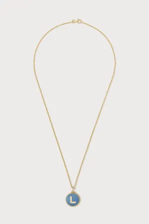 Mini Canvas Diamond Initial Necklace <br> Blue Opal
