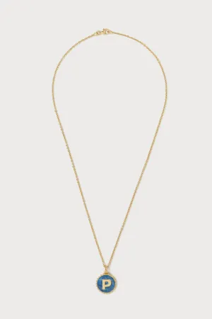 Mini Canvas Initial Necklace <br> Denim Lapis