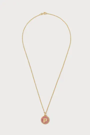 Mini Canvas Initial Necklace <br> Rhodochrosite