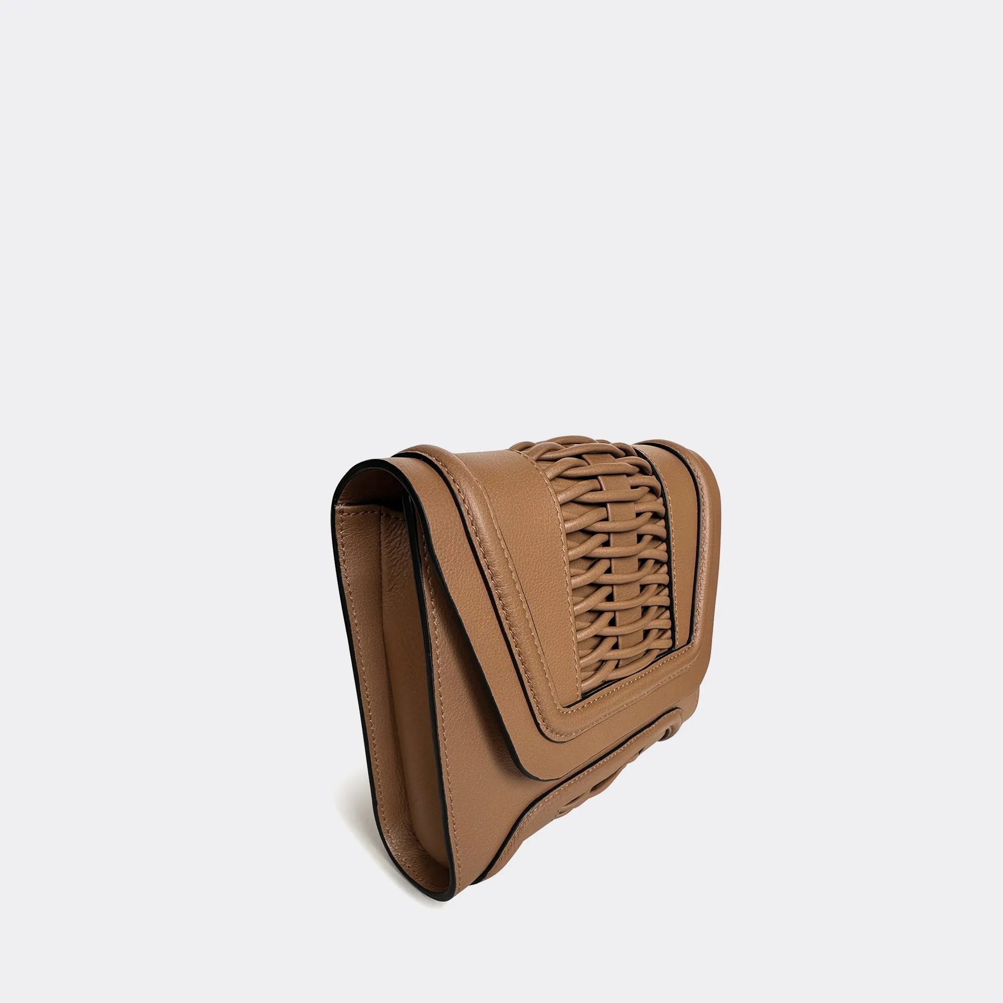 Mini Giovanna camel braided clutch