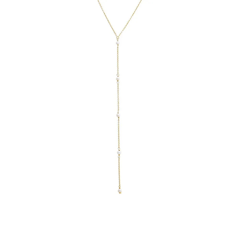 Mini Pearl Station Lariat Necklace