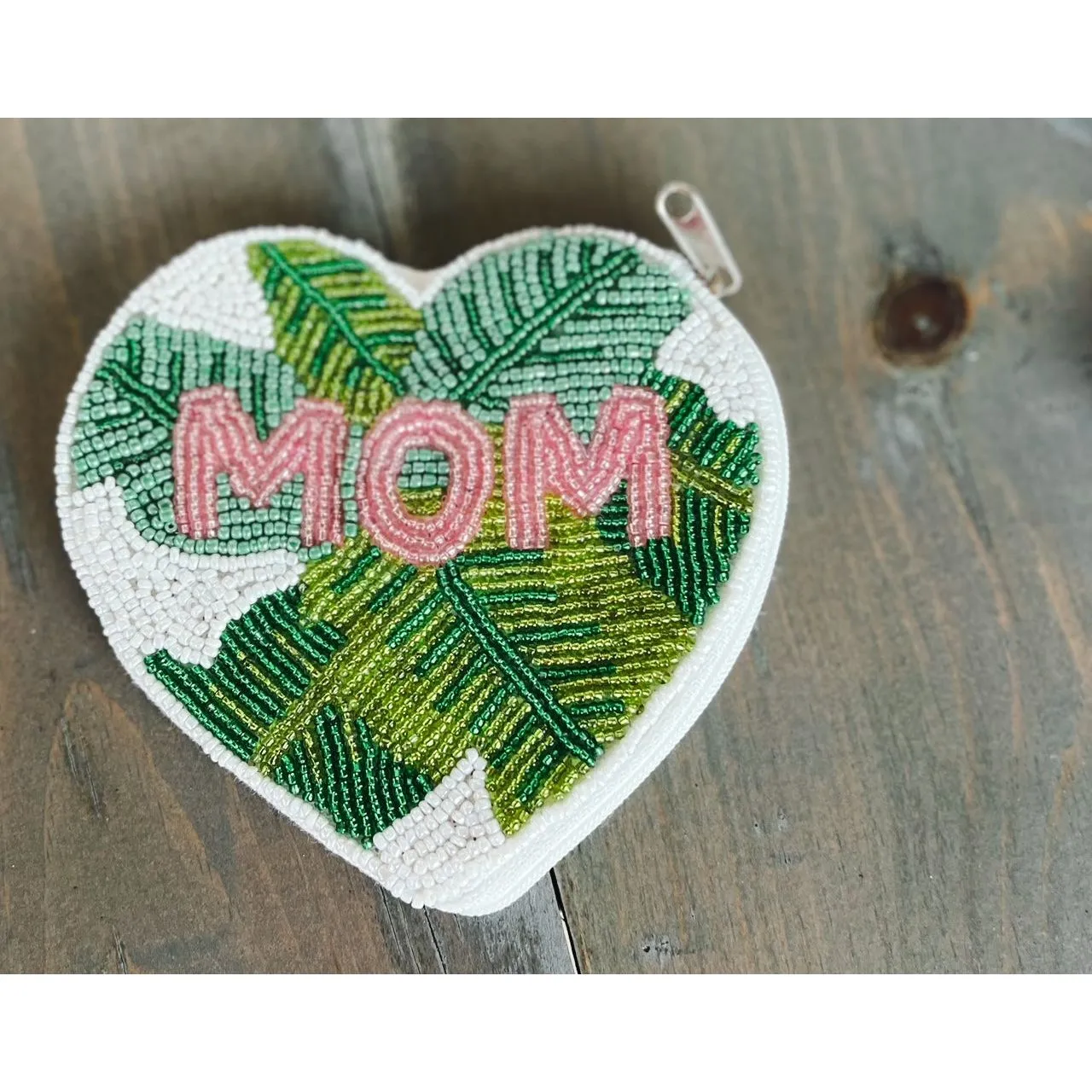 Mom Palm Heart Seed Beaded Coin Purse.