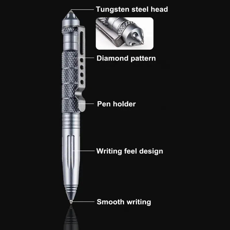 Multi-Functional Metal Tactical Pen Glass Breaker Survival Anti Skid Emergency Self Defense Outdoor Supplies Security Tactical