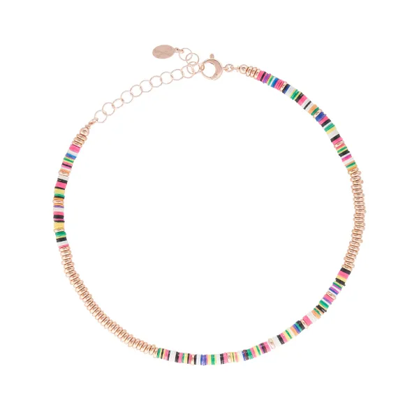 Multicolor African Beaded Necklace with 18k Rose Gold Beads
