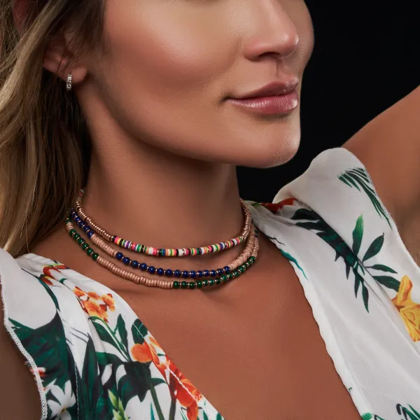 Multicolor African Beaded Necklace with 18k Rose Gold Beads