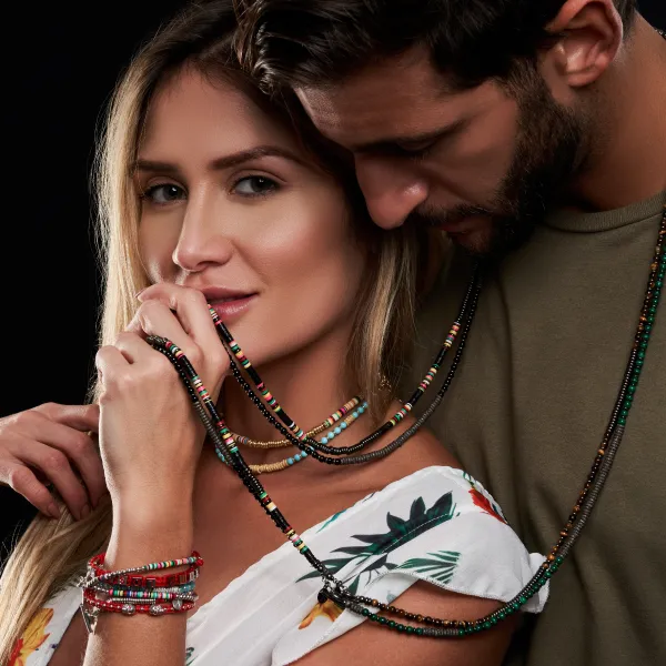 Multicolor African Beaded Necklace with 18k Yellow Gold Beads
