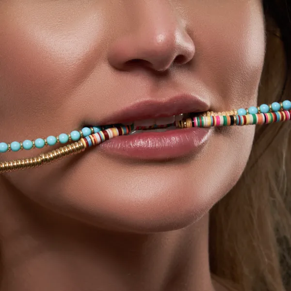 Multicolor African Beaded Necklace with 18k Yellow Gold Beads