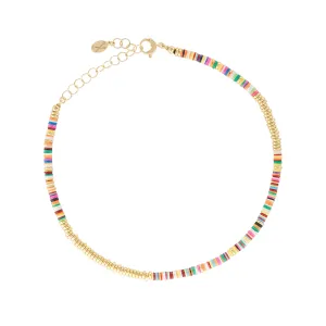 Multicolor African Beaded Necklace with 18k Yellow Gold Beads