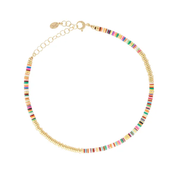 Multicolor African Beaded Necklace with 18k Yellow Gold Beads