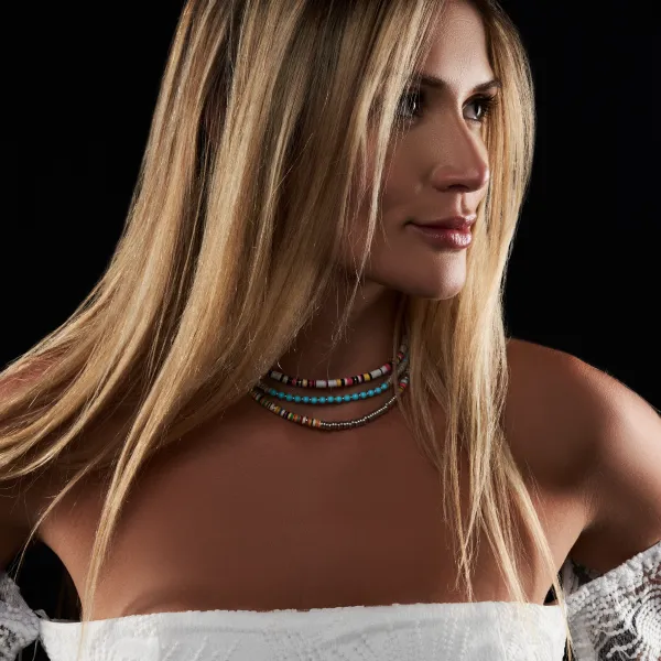 Multicolor White African Beaded Necklace with 18k White Gold Beads