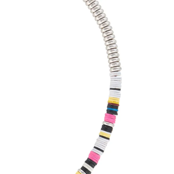 Multicolor White African Beaded Necklace with 18k White Gold Beads