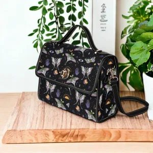Mystical Luna Moth Canvas Satchel bag, Cottagecore Forest Witch crossbody purse, vegan leather strap handbag goth bag, hippies boho gift