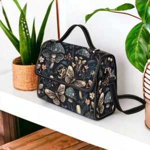 Mystical Luna Moth Canvas Satchel bag, Cottagecore Forest Witch crossbody purse, vegan leather strap handbag goth bag, hippies boho gift