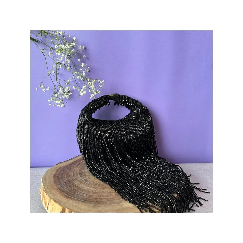Nayaab by Sonia Black Tassel Sailor Potli for Women