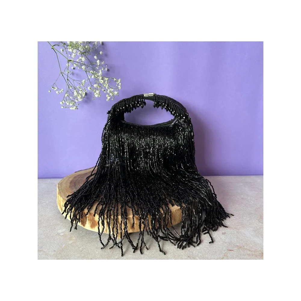Nayaab by Sonia Black Tassel Sailor Potli for Women