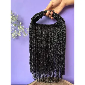 Nayaab by Sonia Black Tassel Sailor Potli for Women
