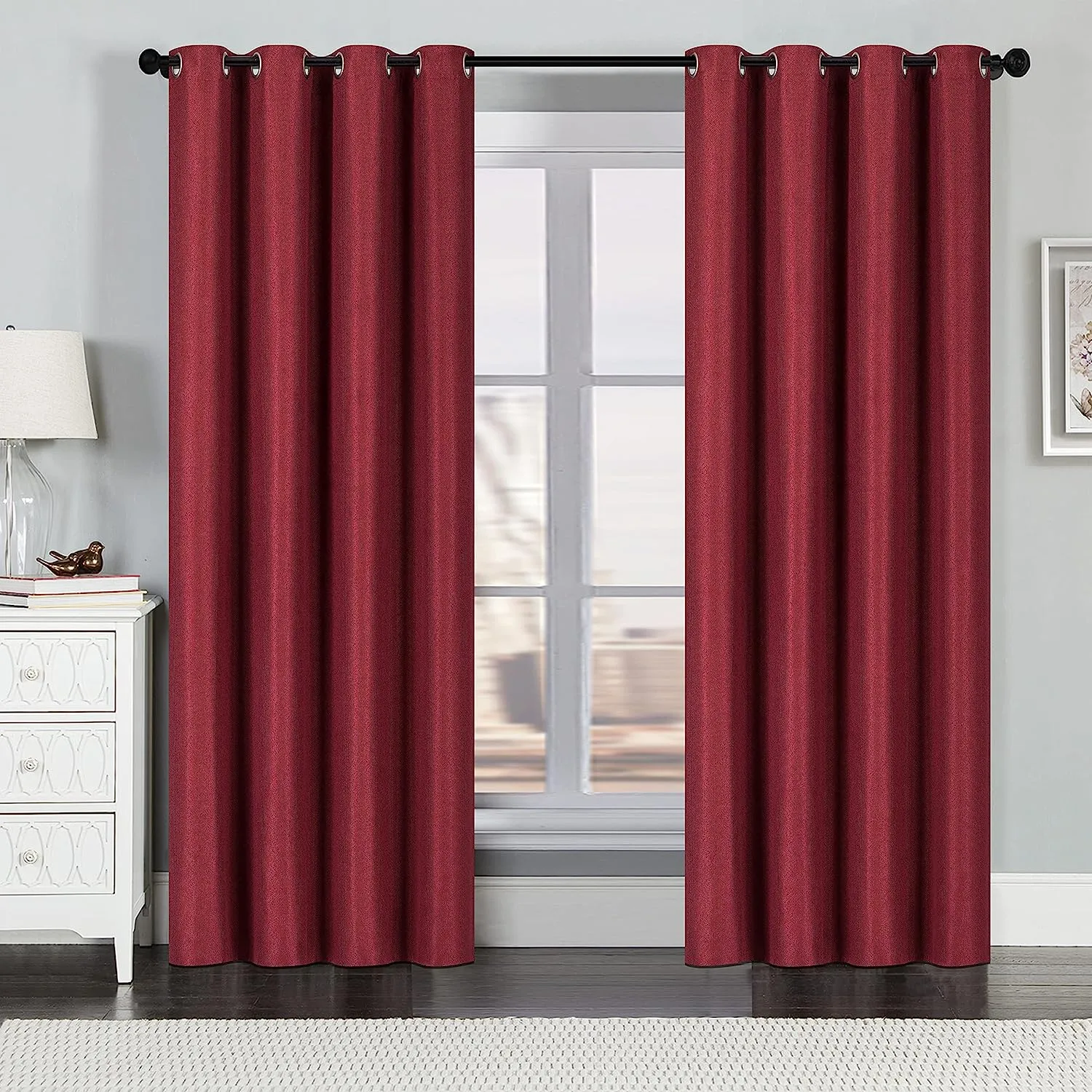 NEW Home Beyond & HB design - Room Darkening Blackout Curtains 2 Panels with Grommets - Faux Linen Window Curtains for Living Room Bedroom – (52 x 84 Inches, Brick) - 2 curtains