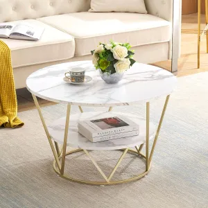 New in box! hitsuki Mid Century Modern Round Faux White Marble Coffee Table with Storage!