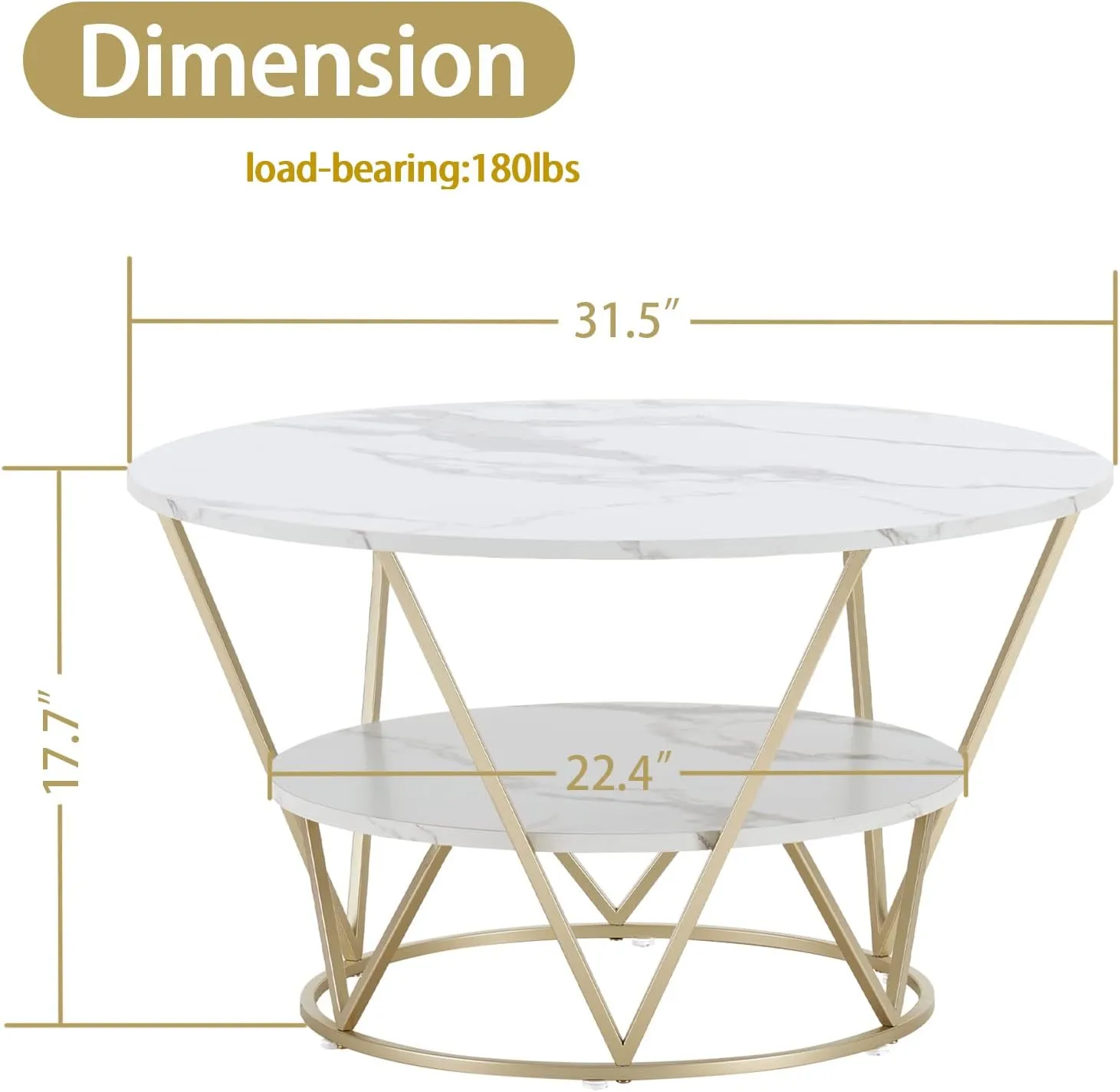New in box! hitsuki Mid Century Modern Round Faux White Marble Coffee Table with Storage!
