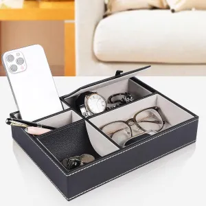 New Men's Valet Tray, Jewelry Box Nightstand Organizer with 5 Compartments for Phone Keys Wallet Watch Glasses