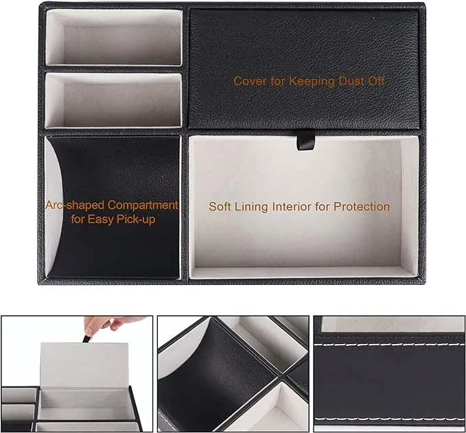 New Men's Valet Tray, Jewelry Box Nightstand Organizer with 5 Compartments for Phone Keys Wallet Watch Glasses