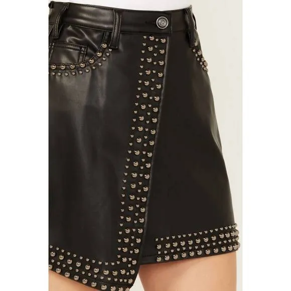 NEW ROCK &amp; ROLL DENIM faux leather studded mini skirt in black