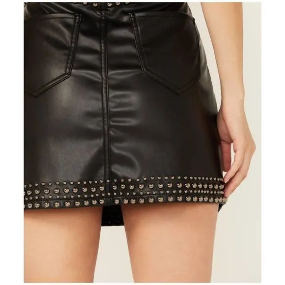 NEW ROCK &amp; ROLL DENIM faux leather studded mini skirt in black