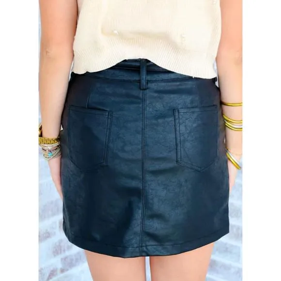 NEW SINCERELY OURS serena skirt in black leather