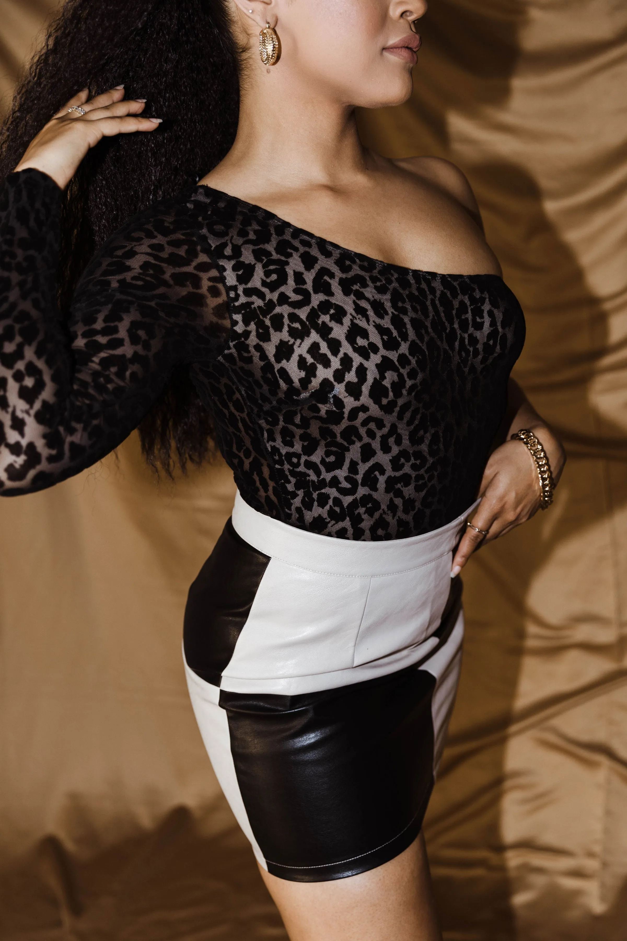 No Letting Go Color Blocked Faux Leather Mini Skirt