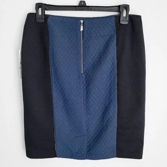 NWT Laundry by Shelli Segal Black Blue Quilted Mini Pencil Skirt