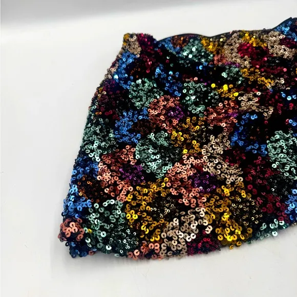 NWT Zara Multicolor Sequins Mini Skirt Front Tie Light Stretch Size US Smalll