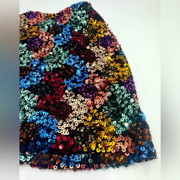 NWT Zara Multicolor Sequins Mini Skirt Front Tie Light Stretch Size US Smalll