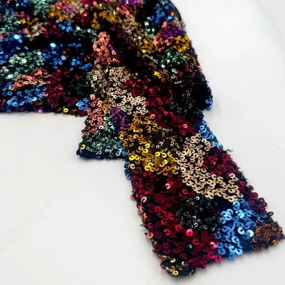 NWT Zara Multicolor Sequins Mini Skirt Front Tie Light Stretch Size US Smalll