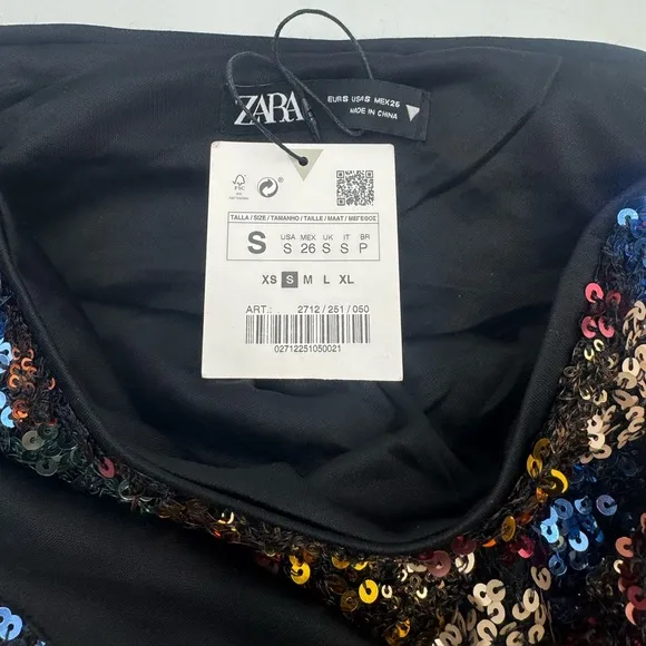 NWT Zara Multicolor Sequins Mini Skirt Front Tie Light Stretch Size US Smalll